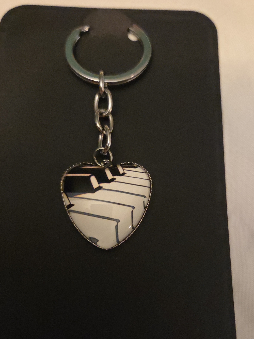 Heart Piano Keychain Key & Card Holder - Silver and White